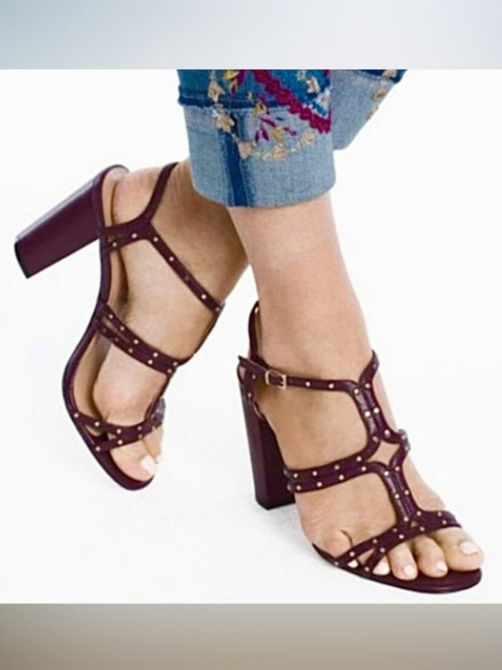 White House Black Market Women's Polly Cab Stud Heels Cabernet Plum 6.5